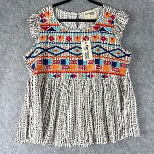 Savanna Jane Embroidered Top Womens 1X Geometric Babydoll Aztec Boho Tribal NEW